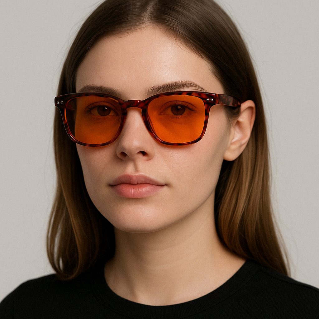 Blue Light Blocking Sleep Glasses, Eyestrain and Light Sensitivity Relief - Orange and Black Translucent Frame Unisex